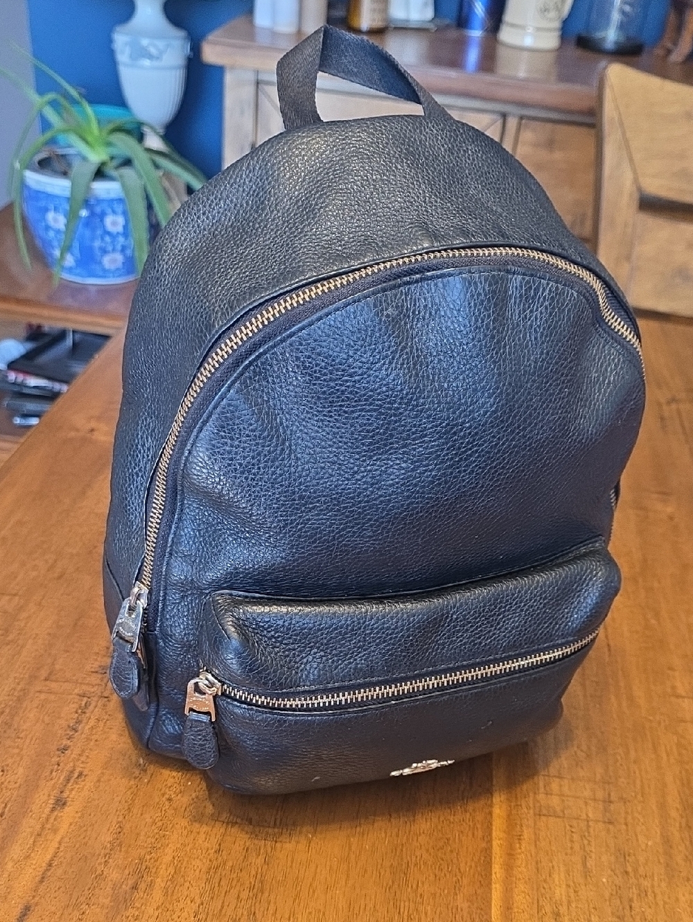 Coach Medium Charlie Backpack in black pebbled leather. - Picture 6 of 16